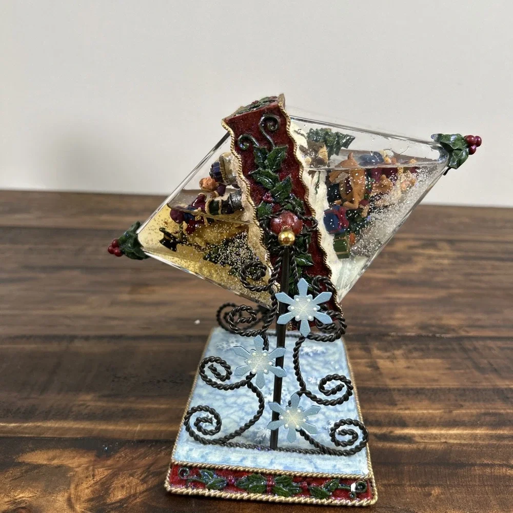 Rotating Pyramid Water Globe Christmas Santa‎ Snowman with Box. Kirkland Brand